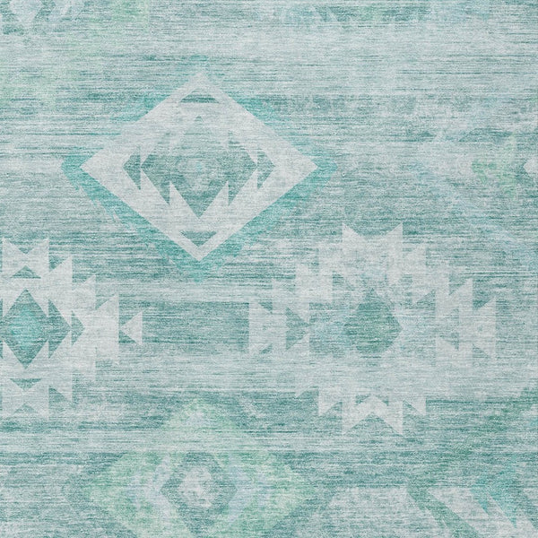 Homeroots 3' Aqua Turquoise Southwestern Area Rug - Stylish Washable Design For Indoor & Outdoor Use 9' X 12' Polyester 588688