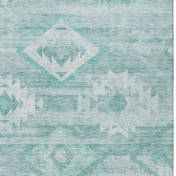 Homeroots 3' Aqua Turquoise Southwestern Area Rug - Stylish Washable Design For Indoor & Outdoor Use 10' X 14' Polyester 588689