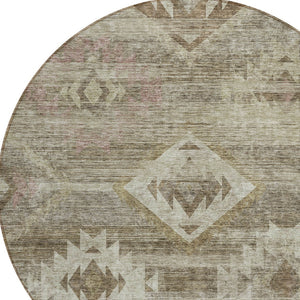 Homeroots 3' Aqua Turquoise Southwestern Area Rug - Stylish Washable Design For Indoor & Outdoor Use 8' Round Polyester 588692