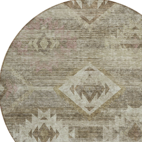 Homeroots 3' Aqua Turquoise Southwestern Area Rug - Stylish Washable Design For Indoor & Outdoor Use 8' Round Polyester 588692