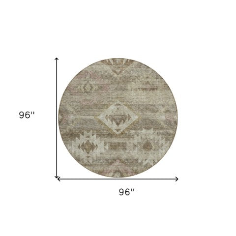 Homeroots 3' Aqua Turquoise Southwestern Area Rug - Stylish Washable Design For Indoor & Outdoor Use 8' Round Polyester 588692