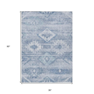 Homeroots 3' Aqua Turquoise Southwestern Area Rug - Stylish Washable Design For Indoor & Outdoor Use 3' X 5' Polyester 588696