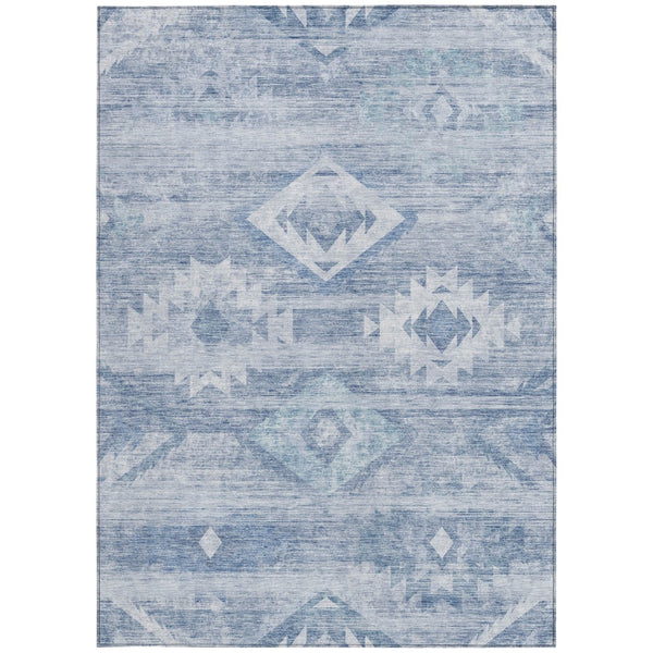 Homeroots 3' Aqua Turquoise Southwestern Area Rug - Stylish Washable Design For Indoor & Outdoor Use 5' X 8' Polyester 588697