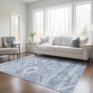 Homeroots 3' Aqua Turquoise Southwestern Area Rug - Stylish Washable Design For Indoor & Outdoor Use 5' X 8' Polyester 588697