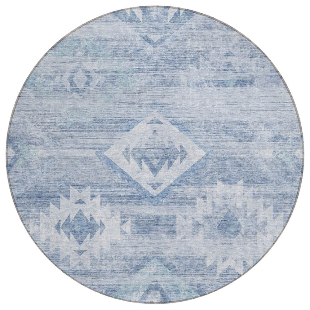 HomeRoots 5' Southwestern Area Rug in Denim and Sky Blue - Durable, Washable Indoor/Outdoor Design for Versatile Spaces 8' Round 588698