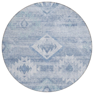 HomeRoots 5' Southwestern Area Rug in Denim and Sky Blue - Durable, Washable Indoor/Outdoor Design for Versatile Spaces 8' Round 588698