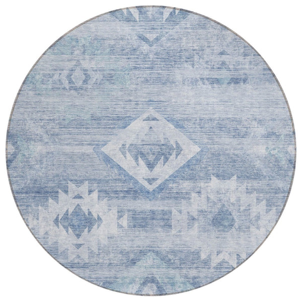 HomeRoots 5' Southwestern Area Rug in Denim and Sky Blue - Durable, Washable Indoor/Outdoor Design for Versatile Spaces 8' Round 588698