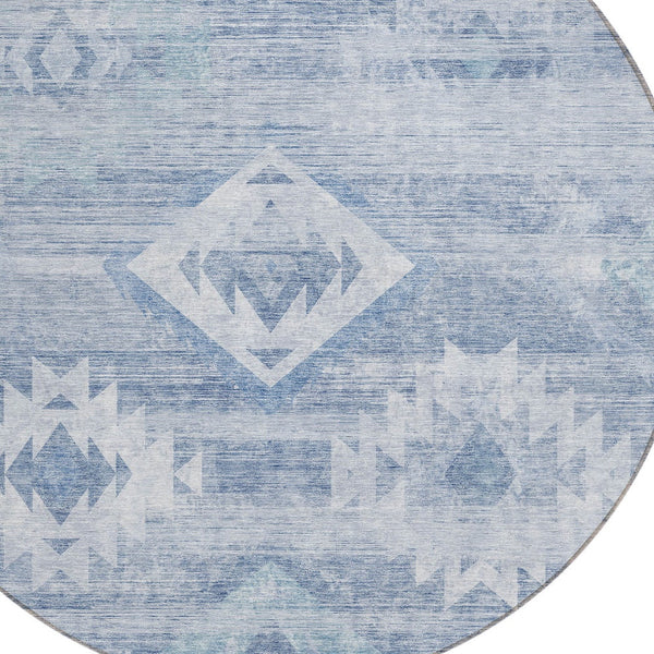 Homeroots 3' Aqua Turquoise Southwestern Area Rug - Stylish Washable Design For Indoor & Outdoor Use 8' Round Polyester 588698