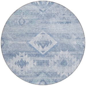 Homeroots 3' Aqua Turquoise Southwestern Area Rug - Stylish Washable Design For Indoor & Outdoor Use 8' Round Polyester 588698