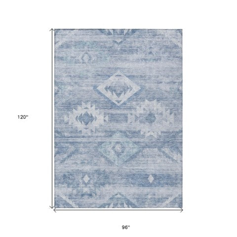 Homeroots 3' Aqua Turquoise Southwestern Area Rug - Stylish Washable Design For Indoor & Outdoor Use 8' X 10' Polyester 588699