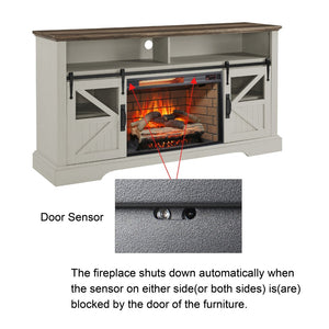 English Elm 60 Inch Farmhouse Electric Fireplace Tv Stand with Led Flame and Cabinet Storage W1769S00004