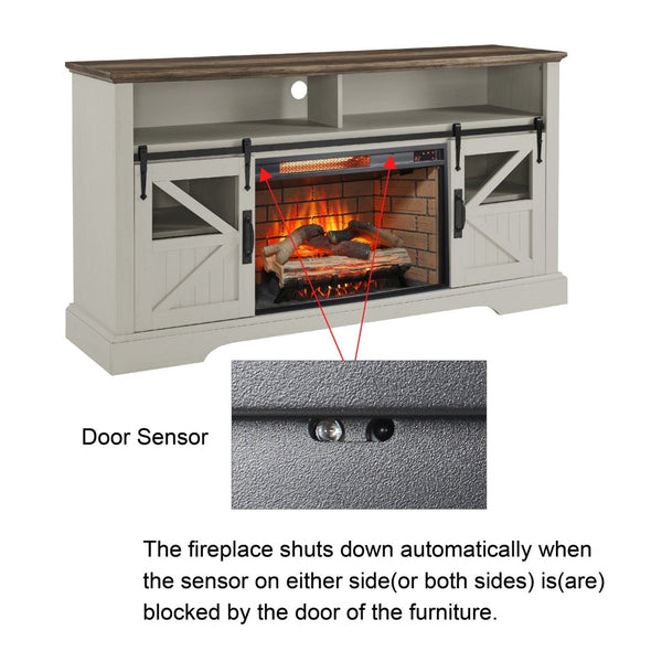English Elm 60 Inch Farmhouse Electric Fireplace Tv Stand with Led Flame and Cabinet Storage W1769S00004