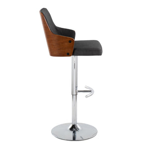 English Elm Stella Adjustable Barstool Set Of 2 With Swivel, Chrome Base, Walnut Wood & Charcoal Fabric Comfort B202S01010-GIGA