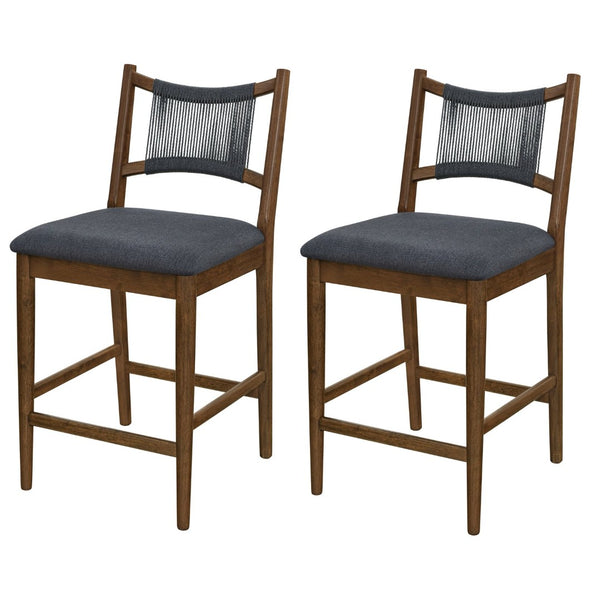 English Elm Arno Rubberwood Counter Stools with Rope Backrest and Charcoal Seat Set of 2 N775P366302B