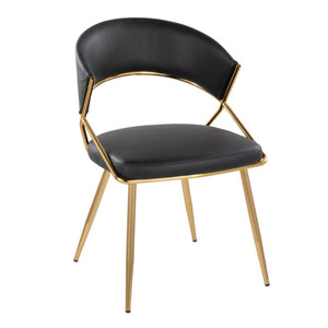 English Elm Jie Glam Set of 2 Dining Chairs Gold Sculptural Frame Black Faux Leather B202P223583