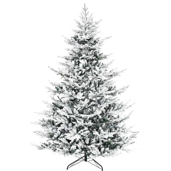 English Elm Homcom 8 Foot Snow Flocked Artificial Christmas Tree With 1479 Realistic Cedar Branches For Holidays W2225P249626
