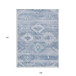 Homeroots 3' Aqua Turquoise Southwestern Area Rug - Stylish Washable Design For Indoor & Outdoor Use 9' X 12' Polyester 588700