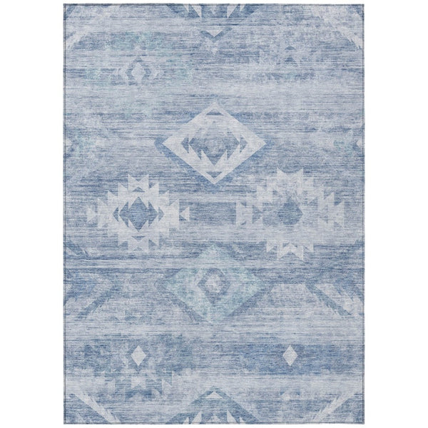 HomeRoots 9' Durable Denim Blue Southwestern Area Rug - Stylish, Washable for Indoor & Outdoor Use, Easy Care 9' X 12' 588700