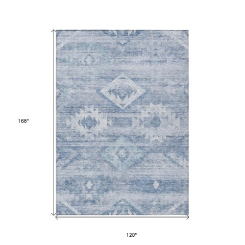 Homeroots 3' Aqua Turquoise Southwestern Area Rug - Stylish Washable Design For Indoor & Outdoor Use 10' X 14' Polyester 588701