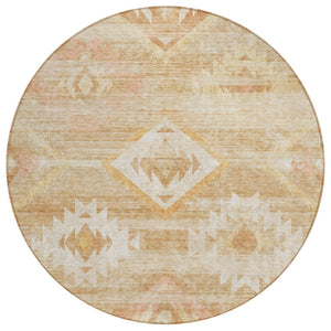 HomeRoots 5' Copper Terra Cotta and Ivory Southwestern Indoor Outdoor Area Rug - Durable, Washable Charm 8' Round 588704