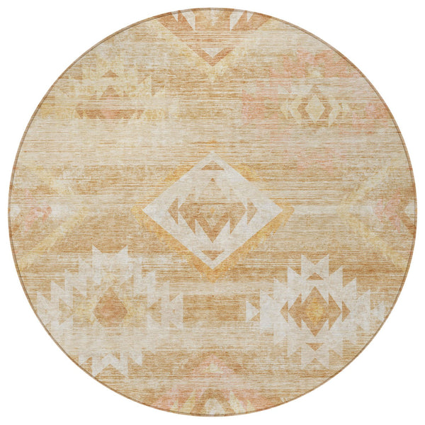 Homeroots 3' Aqua Turquoise Southwestern Area Rug - Stylish Washable Design For Indoor & Outdoor Use 8' Round Polyester 588704