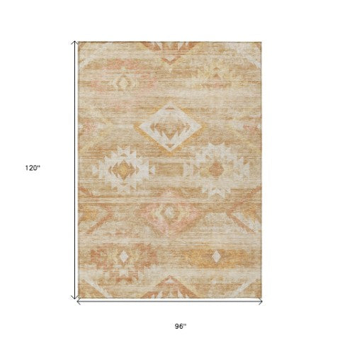 Homeroots 3' Aqua Turquoise Southwestern Area Rug - Stylish Washable Design For Indoor & Outdoor Use 8' X 10' Polyester 588705