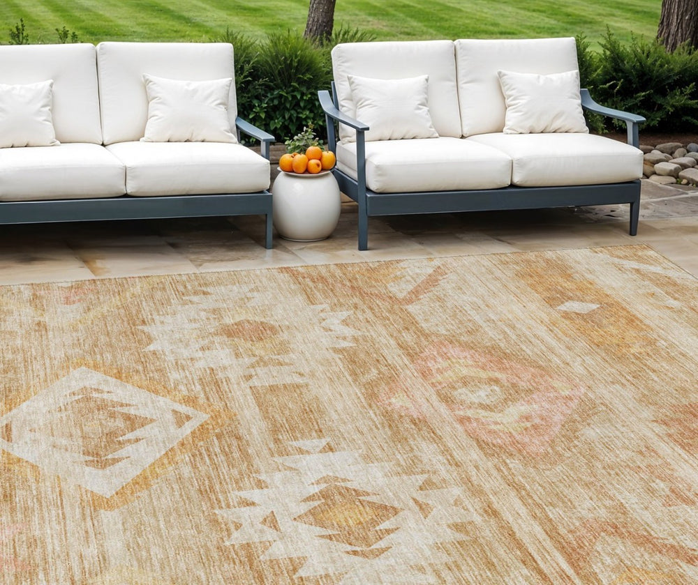 HomeRoots 5' Copper Terra Cotta and Ivory Southwestern Indoor Outdoor Area Rug - Durable, Washable Charm 8' X 10' 588705