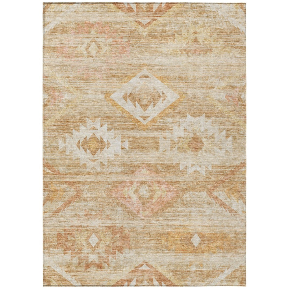 HomeRoots 5' Copper Terra Cotta and Ivory Southwestern Indoor Outdoor Area Rug - Durable, Washable Charm 8' X 10' 588705