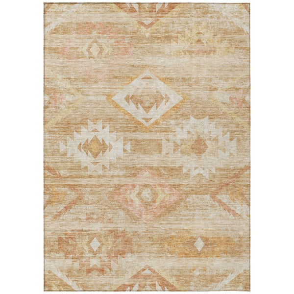 HomeRoots 5' Copper Terra Cotta and Ivory Southwestern Indoor Outdoor Area Rug - Durable, Washable Charm 8' X 10' 588705
