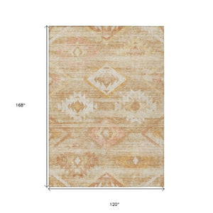 Homeroots 3' Aqua Turquoise Southwestern Area Rug - Stylish Washable Design For Indoor & Outdoor Use 10' X 14' Polyester 588707