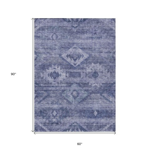 Homeroots 3' Aqua Turquoise Southwestern Area Rug - Stylish Washable Design For Indoor & Outdoor Use 5' X 8' Polyester 588709
