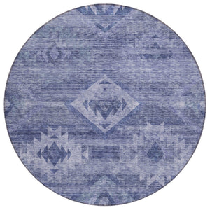 HomeRoots 5' Southwestern-Inspired Navy and Denim Blue Area Rug—Durable, Washable for Indoor & Outdoor Use 8' Round 588710