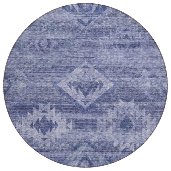 HomeRoots 5' Southwestern-Inspired Navy and Denim Blue Area Rug—Durable, Washable for Indoor & Outdoor Use 8' Round 588710