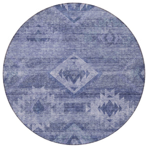 Homeroots 3' Aqua Turquoise Southwestern Area Rug - Stylish Washable Design For Indoor & Outdoor Use 8' Round Polyester 588710