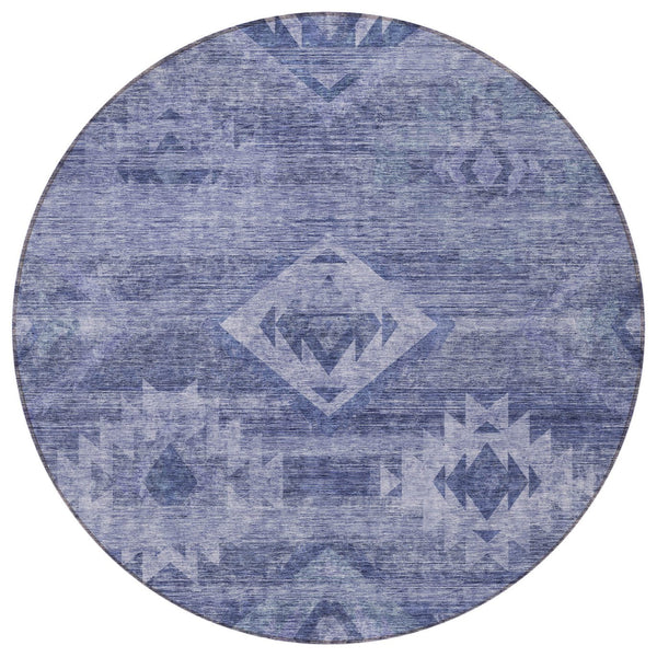 Homeroots 3' Aqua Turquoise Southwestern Area Rug - Stylish Washable Design For Indoor & Outdoor Use 8' Round Polyester 588710