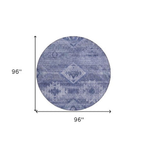 Homeroots 3' Aqua Turquoise Southwestern Area Rug - Stylish Washable Design For Indoor & Outdoor Use 8' Round Polyester 588710