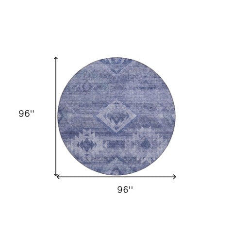 Homeroots 3' Aqua Turquoise Southwestern Area Rug - Stylish Washable Design For Indoor & Outdoor Use 8' Round Polyester 588710