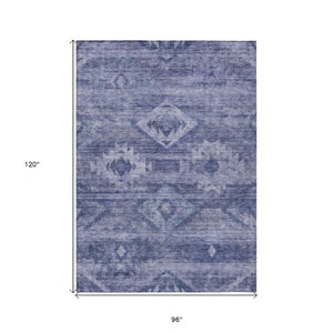Homeroots 3' Aqua Turquoise Southwestern Area Rug - Stylish Washable Design For Indoor & Outdoor Use 8' X 10' Polyester 588711