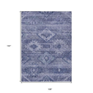 Homeroots 3' Aqua Turquoise Southwestern Area Rug - Stylish Washable Design For Indoor & Outdoor Use 9' X 12' Polyester 588712