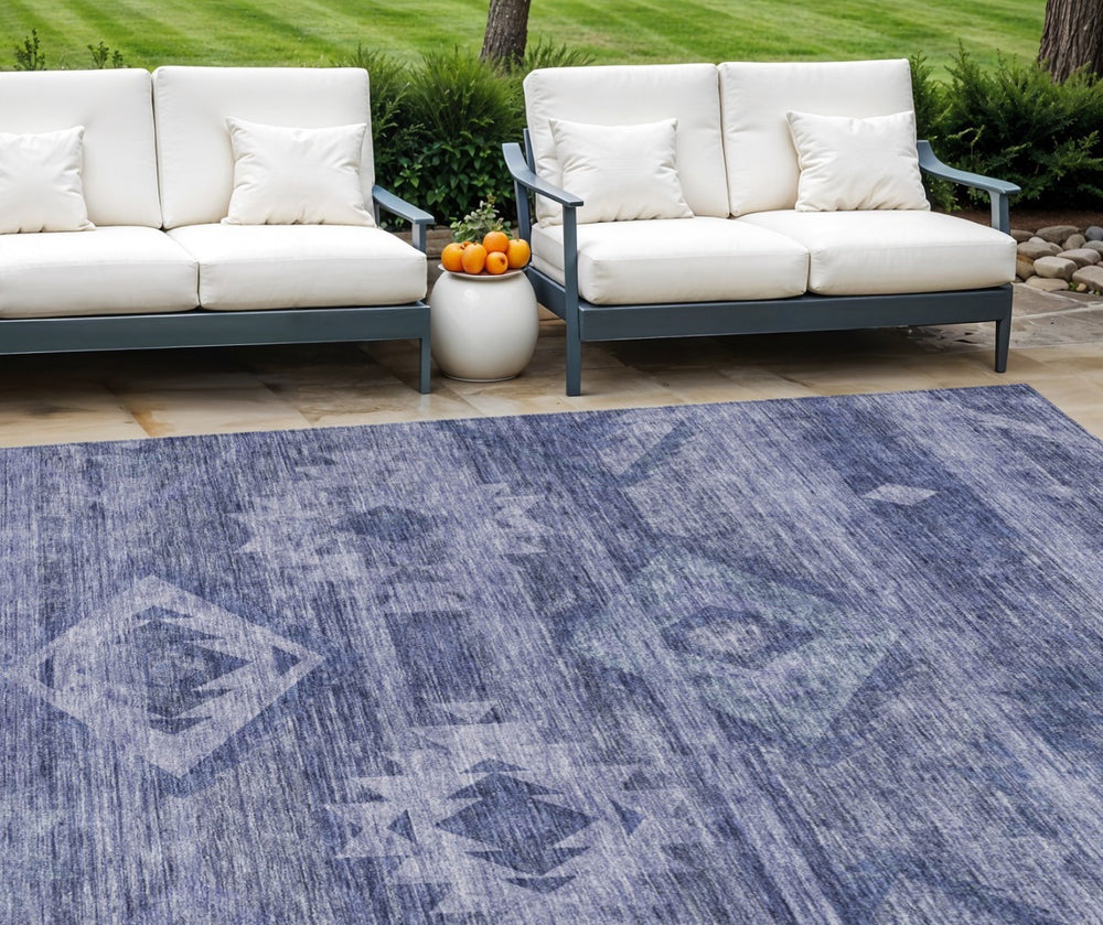 HomeRoots 9' Navy and Denim Blue Southwestern Area Rug - Durable, Washable, Stylish for Indoor and Outdoor Use 9' X 12' 588712