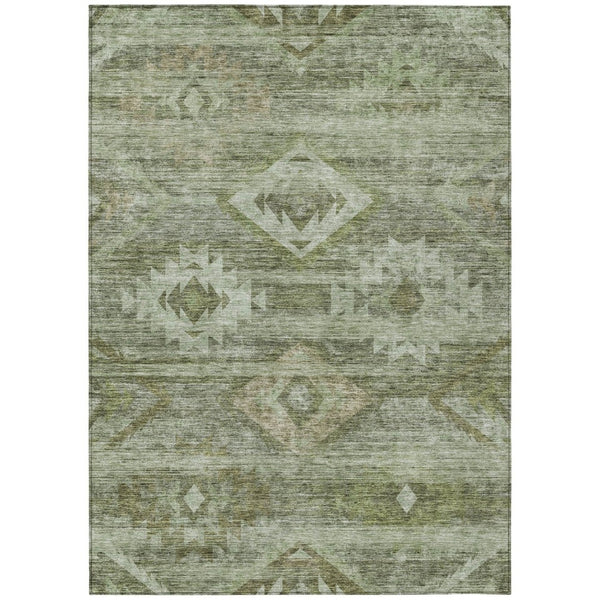 HomeRoots 5' Southwestern Indoor Outdoor Area Rug in Olive & Fern Green - Durable, Washable, Stylish Design 5' X 8' 588715
