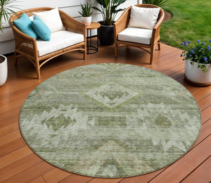 Homeroots 3' Aqua Turquoise Southwestern Area Rug - Stylish Washable Design For Indoor & Outdoor Use 8' Round Polyester 588716