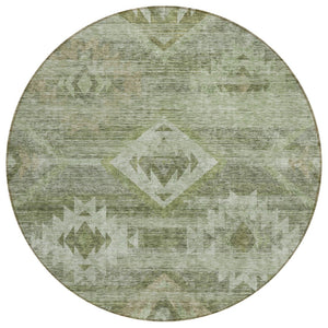 HomeRoots 5' Southwestern Indoor Outdoor Area Rug in Olive & Fern Green - Durable, Washable, Stylish Design 8' Round 588716