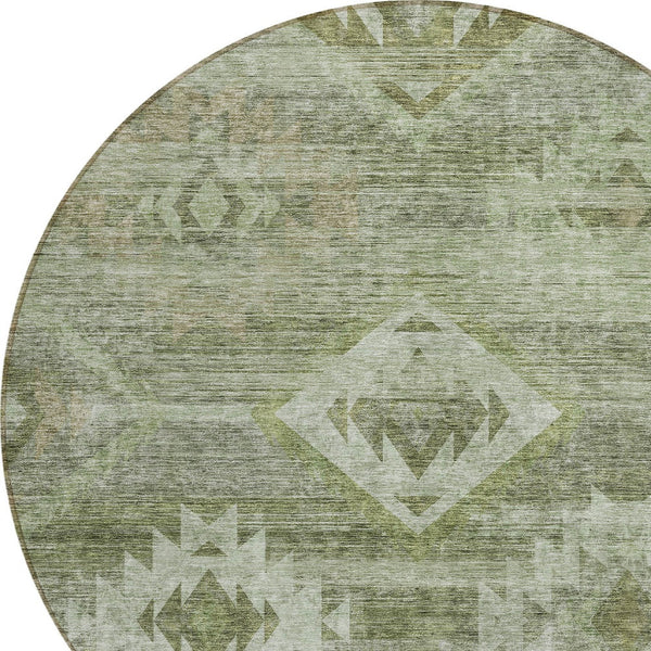 Homeroots 3' Aqua Turquoise Southwestern Area Rug - Stylish Washable Design For Indoor & Outdoor Use 8' Round Polyester 588716