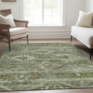 HomeRoots 9' Olive Green and Fern Green Southwestern Area Rug – Durable, Washable for Indoor and Outdoor Use 9' X 12' 588718