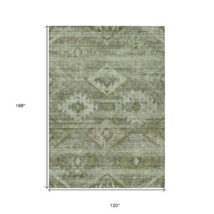 Homeroots 3' Aqua Turquoise Southwestern Area Rug - Stylish Washable Design For Indoor & Outdoor Use 10' X 14' Polyester 588719