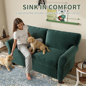 English Elm 57" Corduroy Two Seater Sofa Removable Cushions Solid Wood Frame Compact Living Room Dark Green W2715P433634