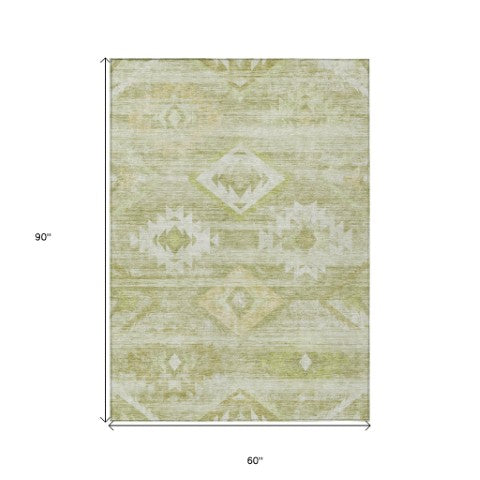 Homeroots 3' Aqua Turquoise Southwestern Area Rug - Stylish Washable Design For Indoor & Outdoor Use 5' X 8' Polyester 588721