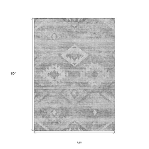 Homeroots 3' Aqua Turquoise Southwestern Area Rug - Stylish Washable Design For Indoor & Outdoor Use 3' X 5' Polyester 588726