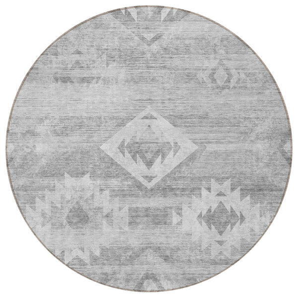 Homeroots 3' Aqua Turquoise Southwestern Area Rug - Stylish Washable Design For Indoor & Outdoor Use 8' Round Polyester 588728